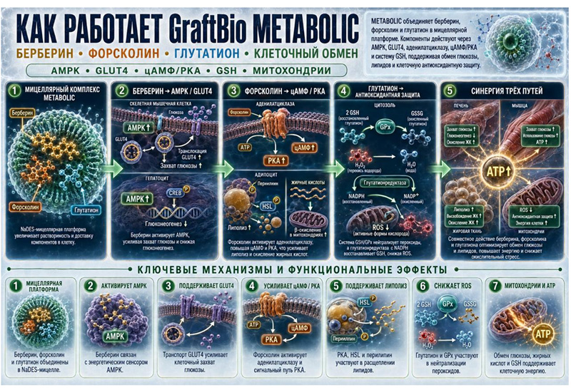 Как работает мицеллярный комплекс метаболической поддержки GraftBio Metabolic 50 мл.