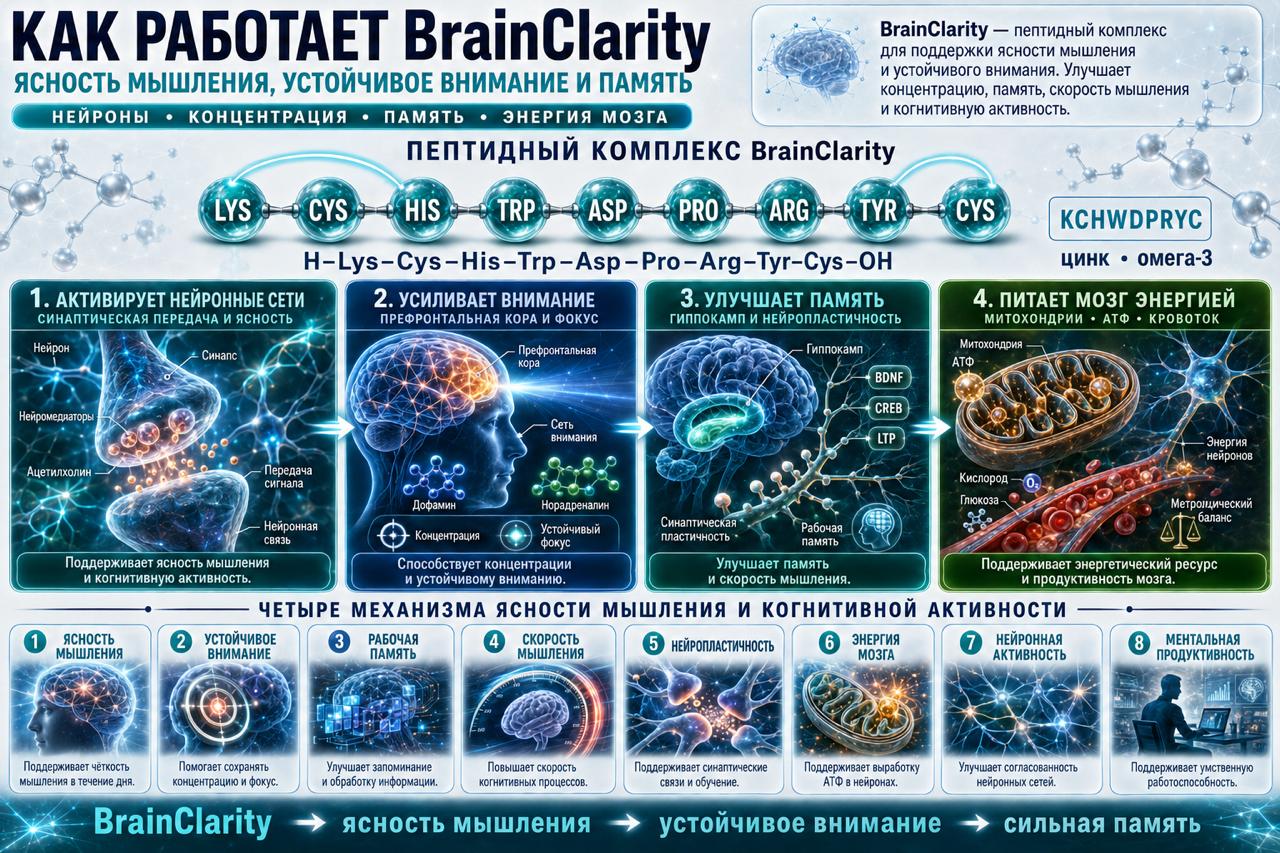 Как работает BrainClarity пептидный комплекс аминокислот, 50 мл