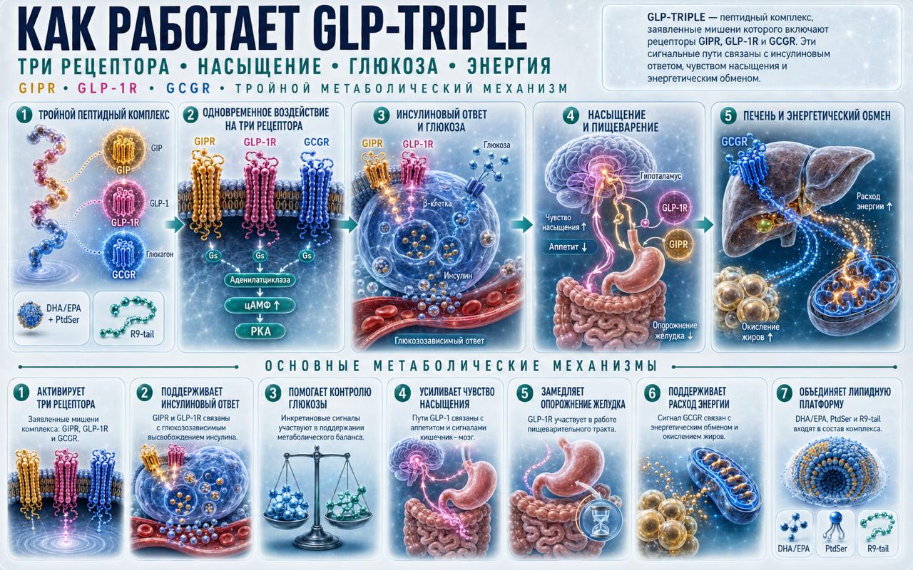 Как работает GLP‑TRIPLE - пептидный комплекс для оценки совместной активации рецепторов GIP, GLP‑1 и глюкагона, 50 мл
