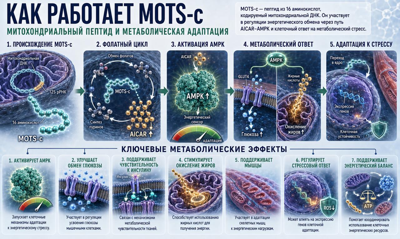 Как работает MOTS-c пептидный комплекс аминокислот, 50 мл