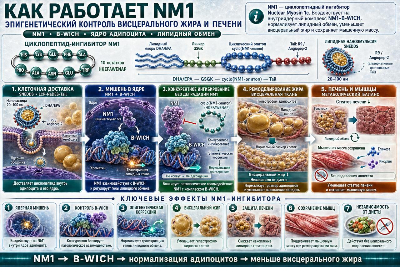 Как работает NM1 - функциональный пептидный комплекс для липидного обмена, метаболического баланса, 50 мл