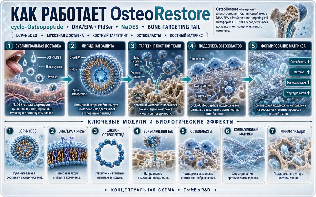 Как работает OsteoRestore - функциональный пептидный комплекс для поддержки костной ткани, 50 мл